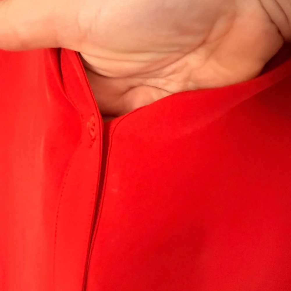 Lafayette 148 New York 100% Silk Blouse Size XL Red Button Front - Picture 5 of 7